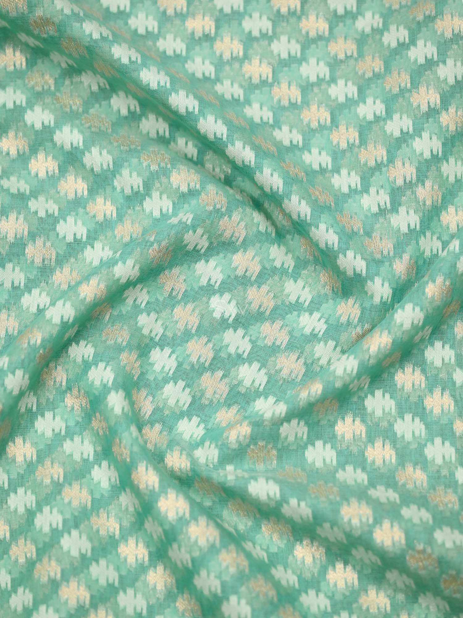 Sea Green Cotton Silk Handloom Banarasi Suit - Sacred Weaves