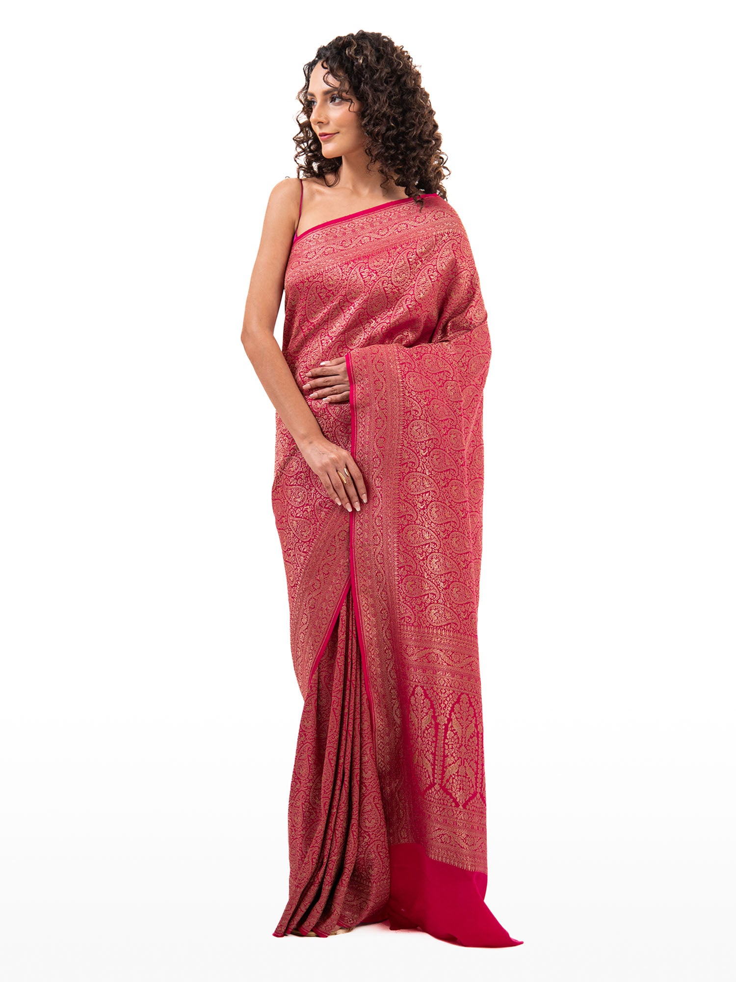 Magenta Jaal Crepe Silk Handloom Banarasi Saree - Sacred Weaves
