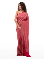 Magenta Jaal Crepe Silk Handloom Banarasi Saree - Sacred Weaves
