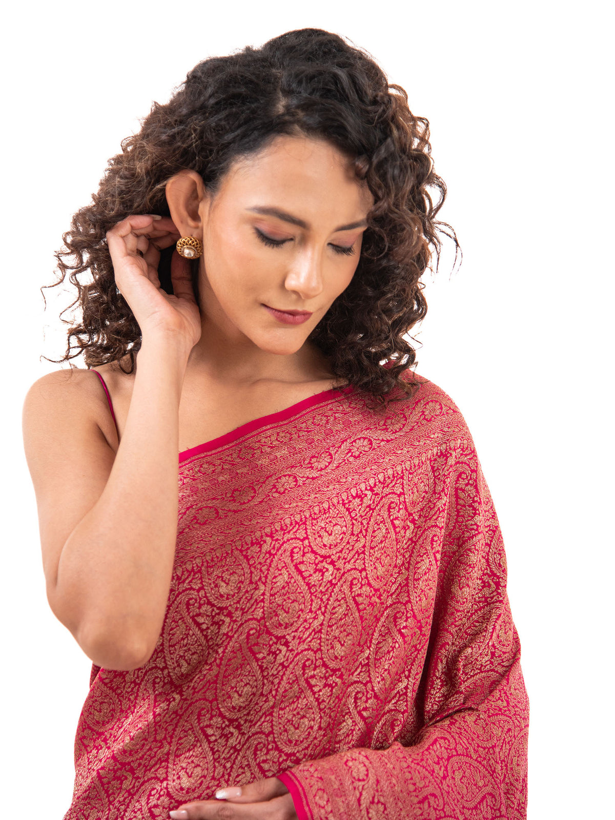 Magenta Jaal Crepe Silk Handloom Banarasi Saree - Sacred Weaves