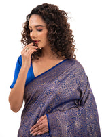 Dark Blue Jaal Crepe Silk Handloom Banarasi Saree - Sacred Weaves