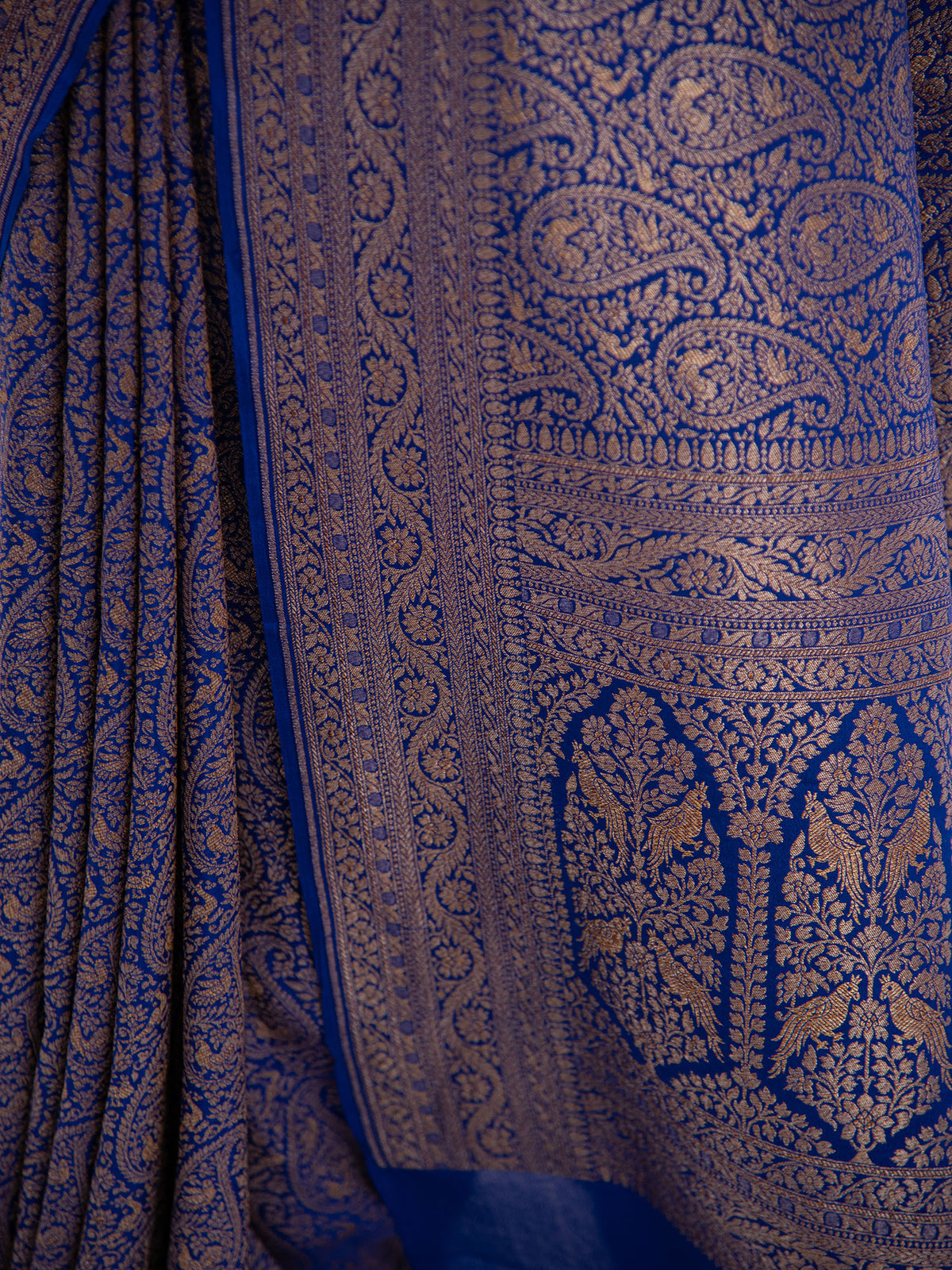 Dark Blue Jaal Crepe Silk Handloom Banarasi Saree - Sacred Weaves