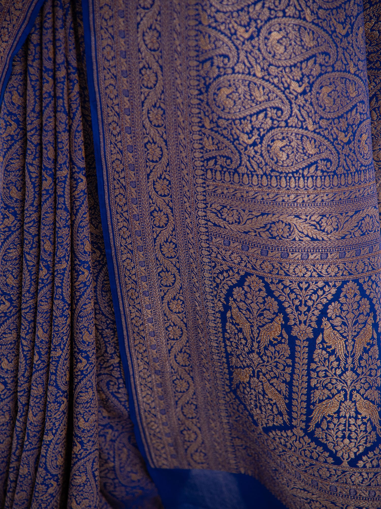 Dark Blue Jaal Crepe Silk Handloom Banarasi Saree - Sacred Weaves