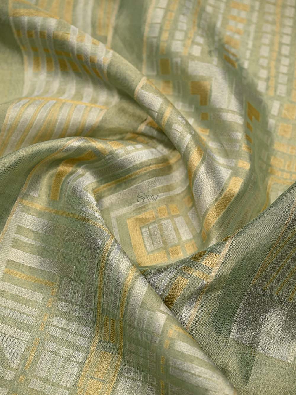Pastel Green Tissue Silk Handloom Banarasi Lehenga - Sacred Weaves