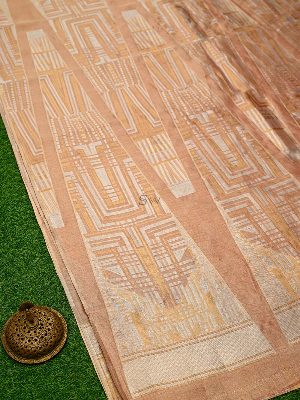 Peach Tissue Silk Handloom Banarasi Lehenga - Sacred Weaves