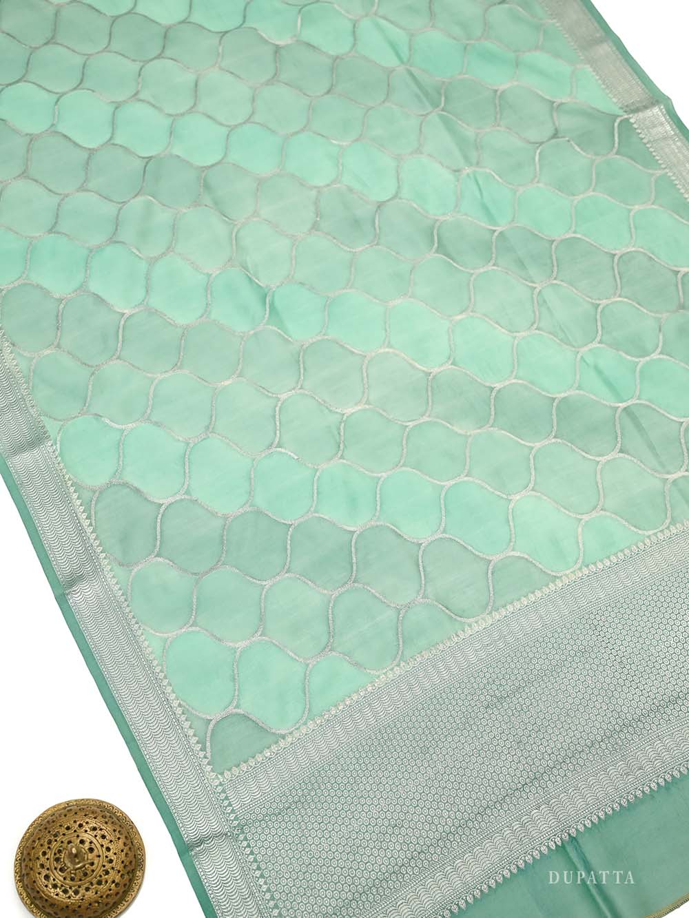 Teal Blue Booti Cotton Silk Handloom Banarasi Suit - Sacred Weaves