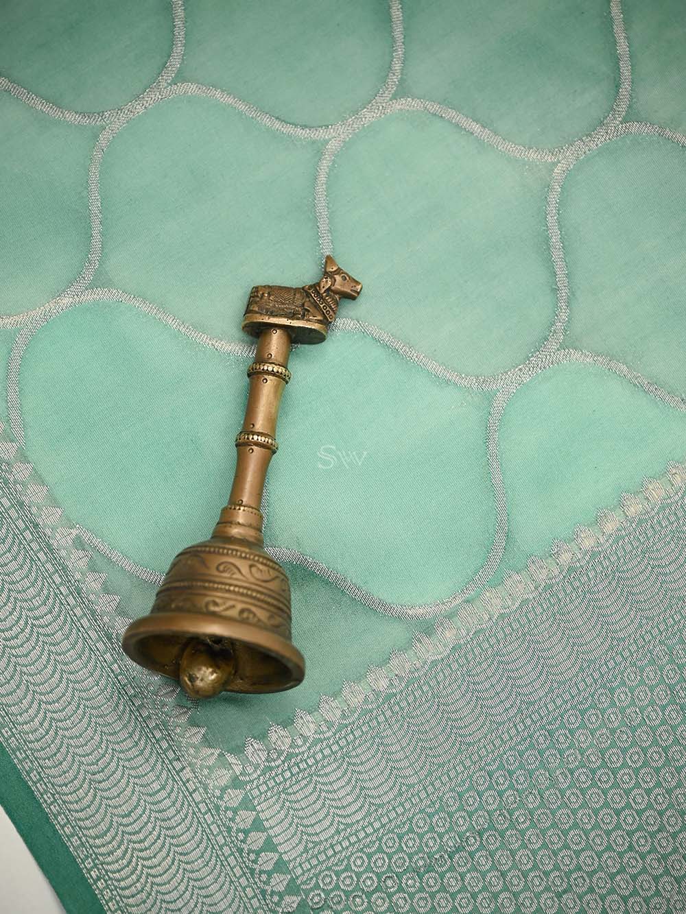 Teal Blue Booti Cotton Silk Handloom Banarasi Suit - Sacred Weaves