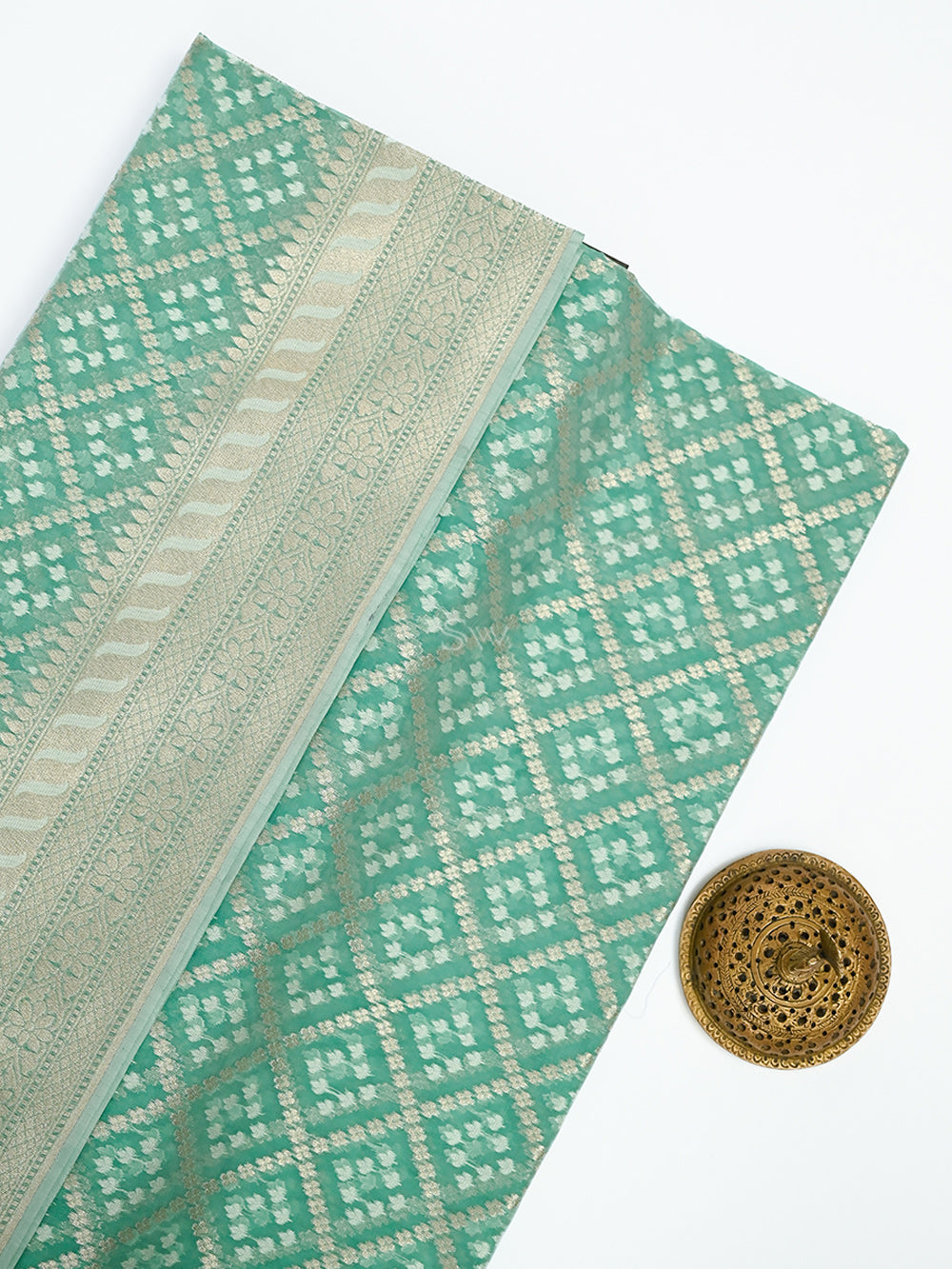 Aqua Blue Zari Cotton Saree - Sacred Weaves