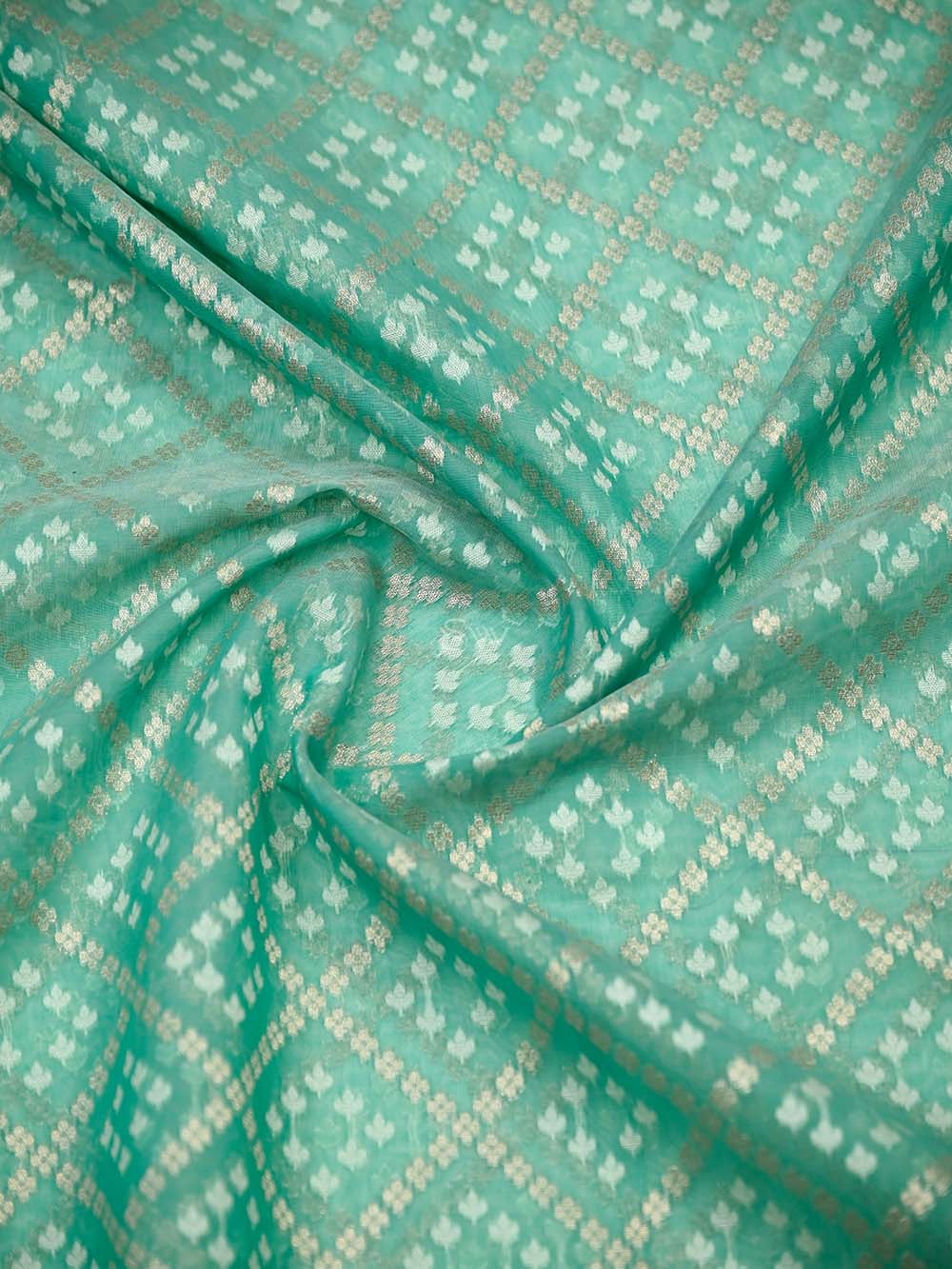 Aqua Blue Zari Cotton Saree - Sacred Weaves