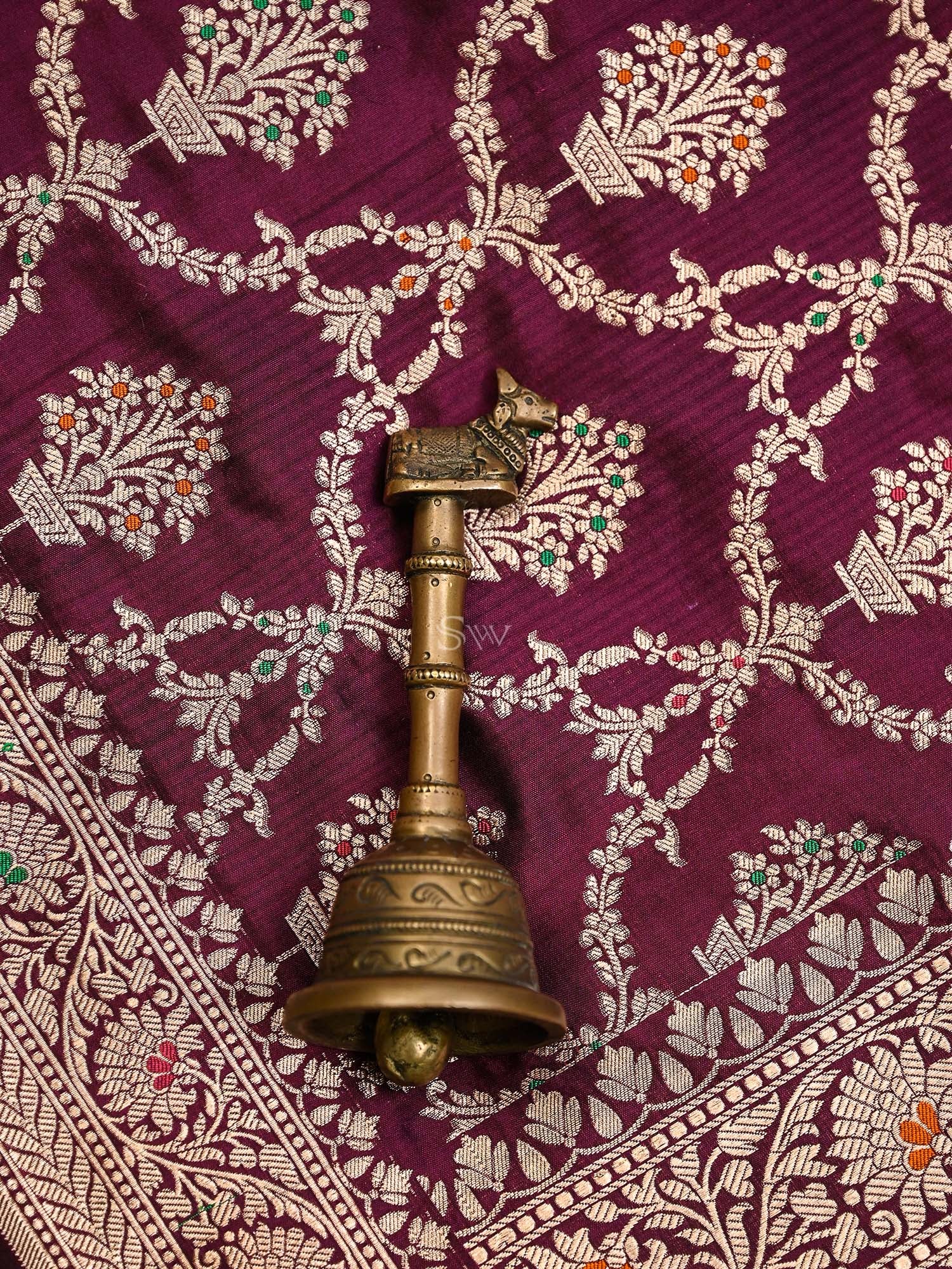 Wine Meenakari Jaal Katan Silk Handloom Banarasi Dupatta - Sacred Weaves