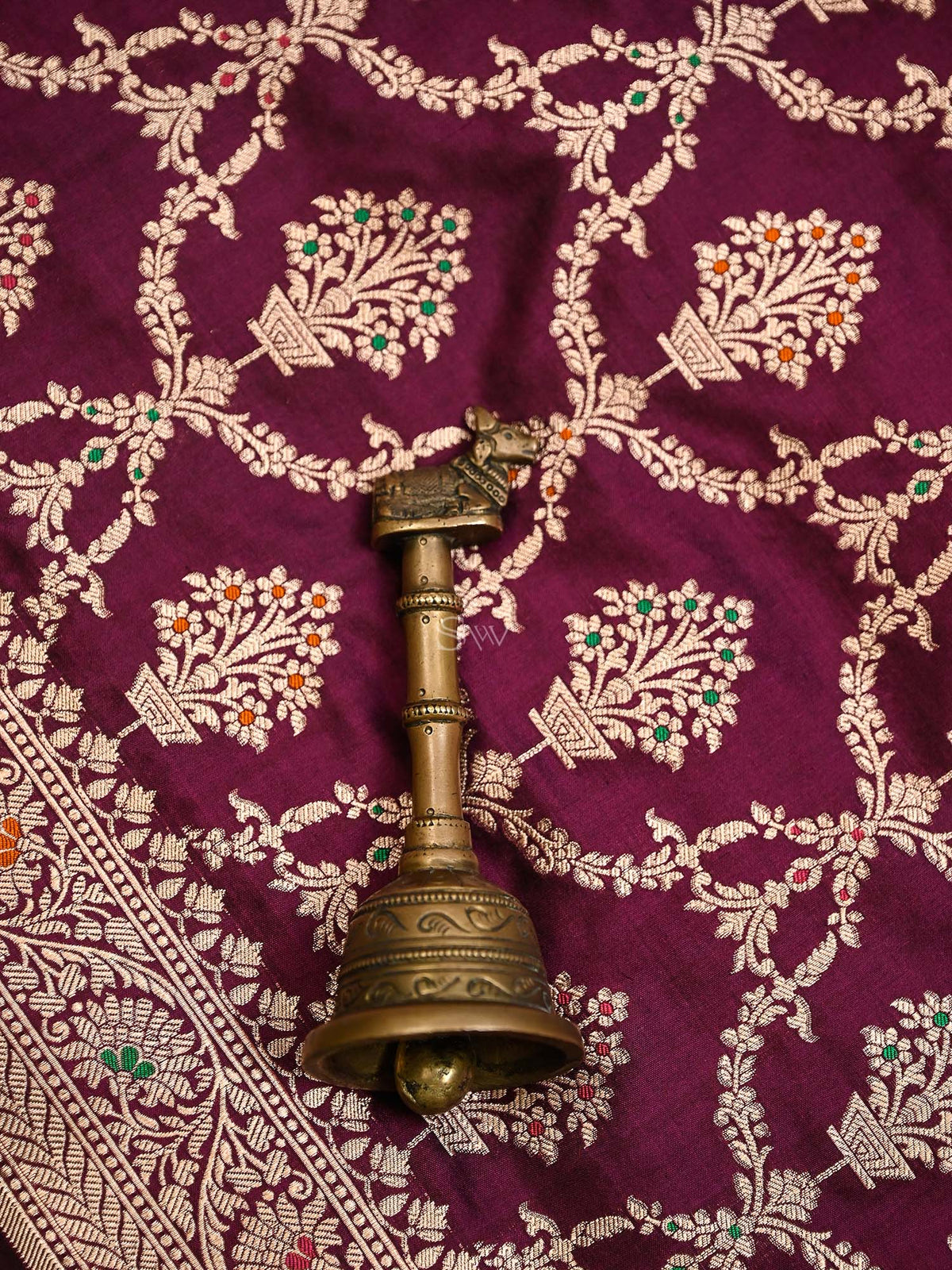 Wine Meenakari Jaal Katan Silk Handloom Banarasi Dupatta - Sacred Weaves
