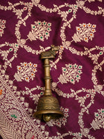 Wine Meenakari Jaal Katan Silk Handloom Banarasi Dupatta - Sacred Weaves