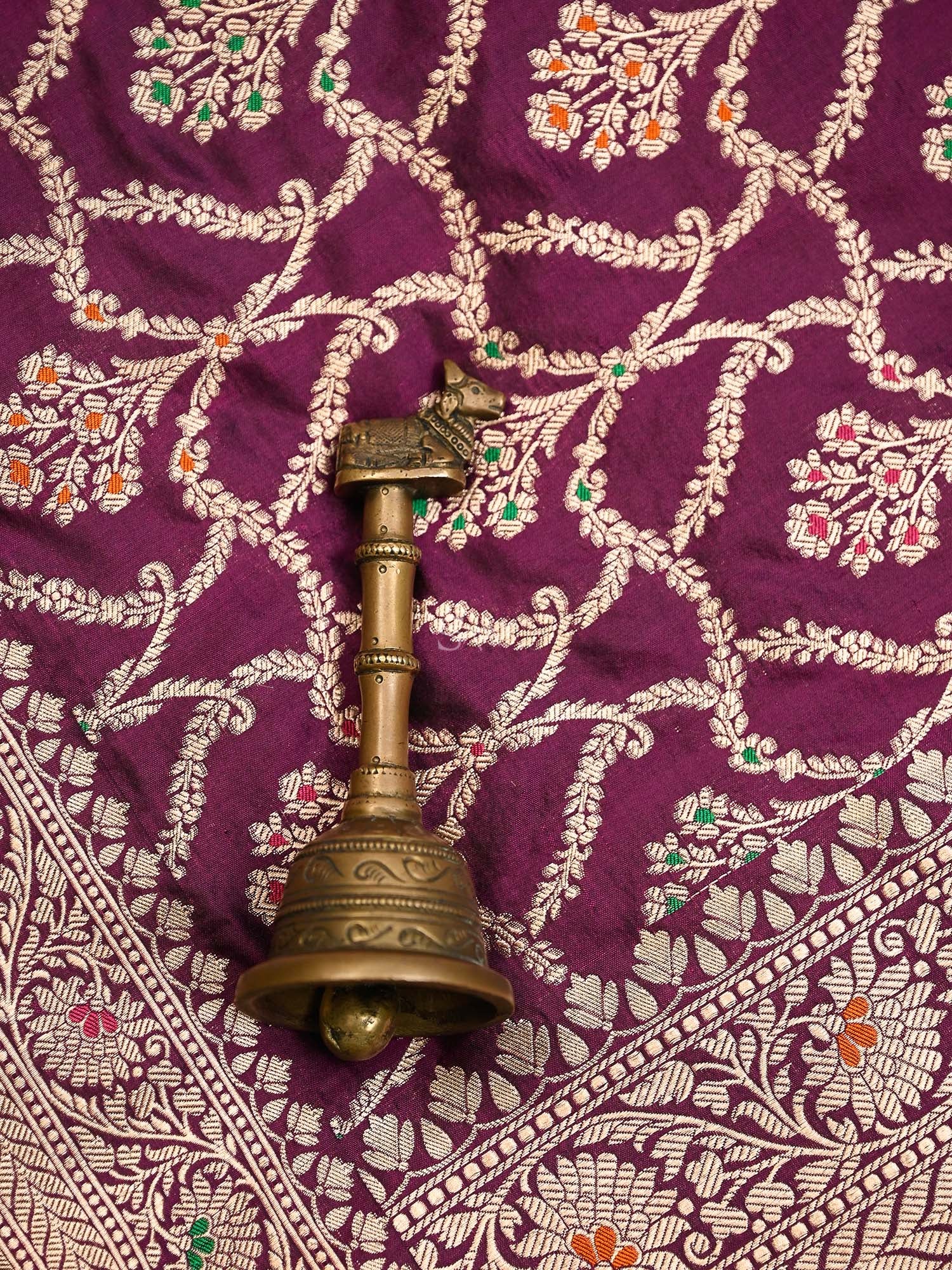 Wine Meenakari Jaal Katan Silk Handloom Banarasi Dupatta - Sacred Weaves