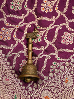 Wine Meenakari Jaal Katan Silk Handloom Banarasi Dupatta - Sacred Weaves