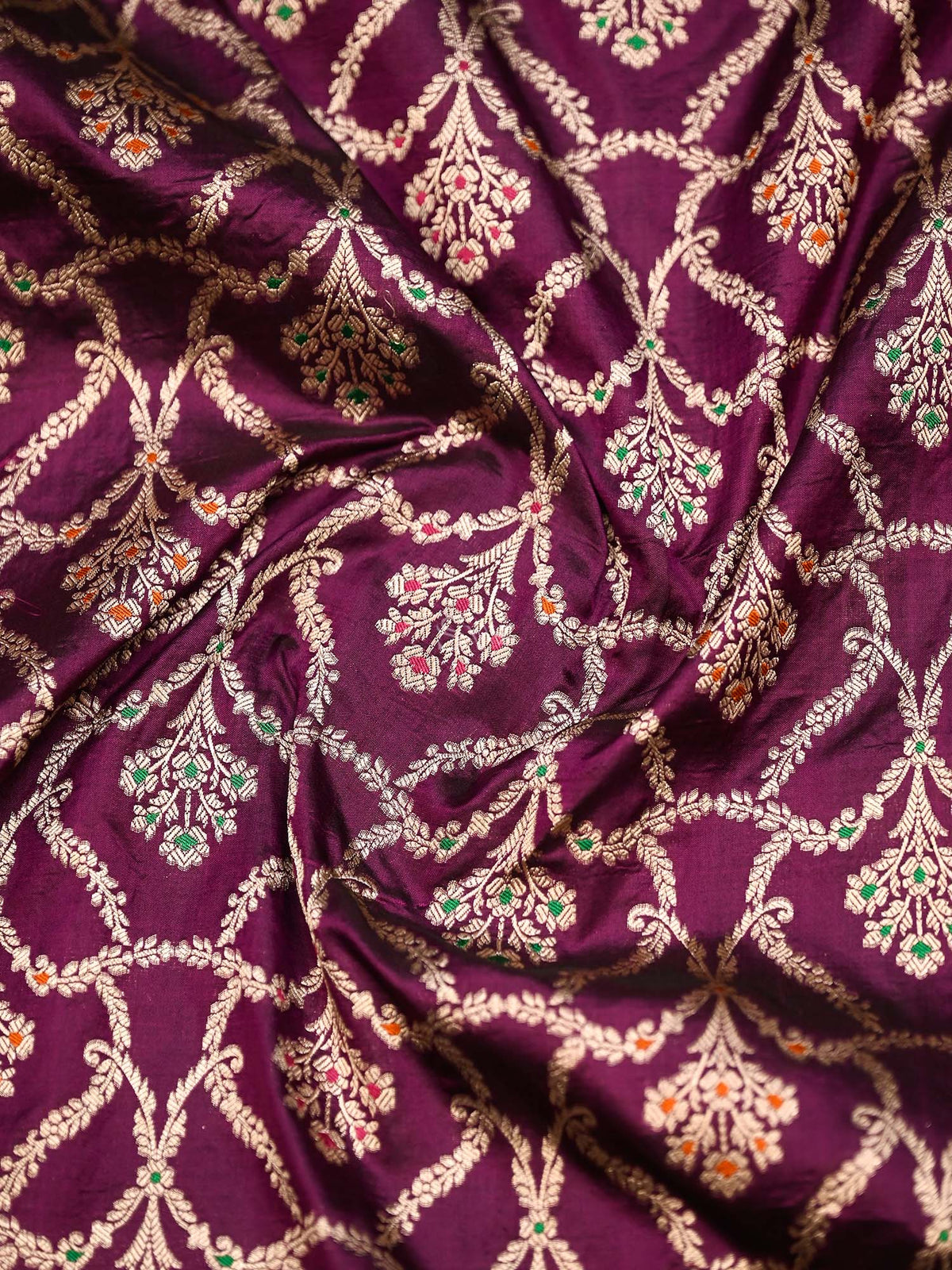 Wine Meenakari Jaal Katan Silk Handloom Banarasi Dupatta - Sacred Weaves