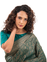 Bottle Green Jaal Crepe Silk Handloom Banarasi Saree - Sacred Weaves