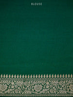 Bottle Green Jaal Crepe Silk Handloom Banarasi Saree - Sacred Weaves