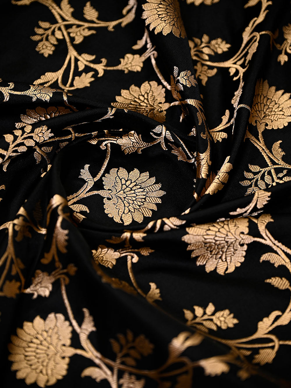 Black Floral Booti Satin Silk Handloom Banarasi Suit - Sacred Weaves