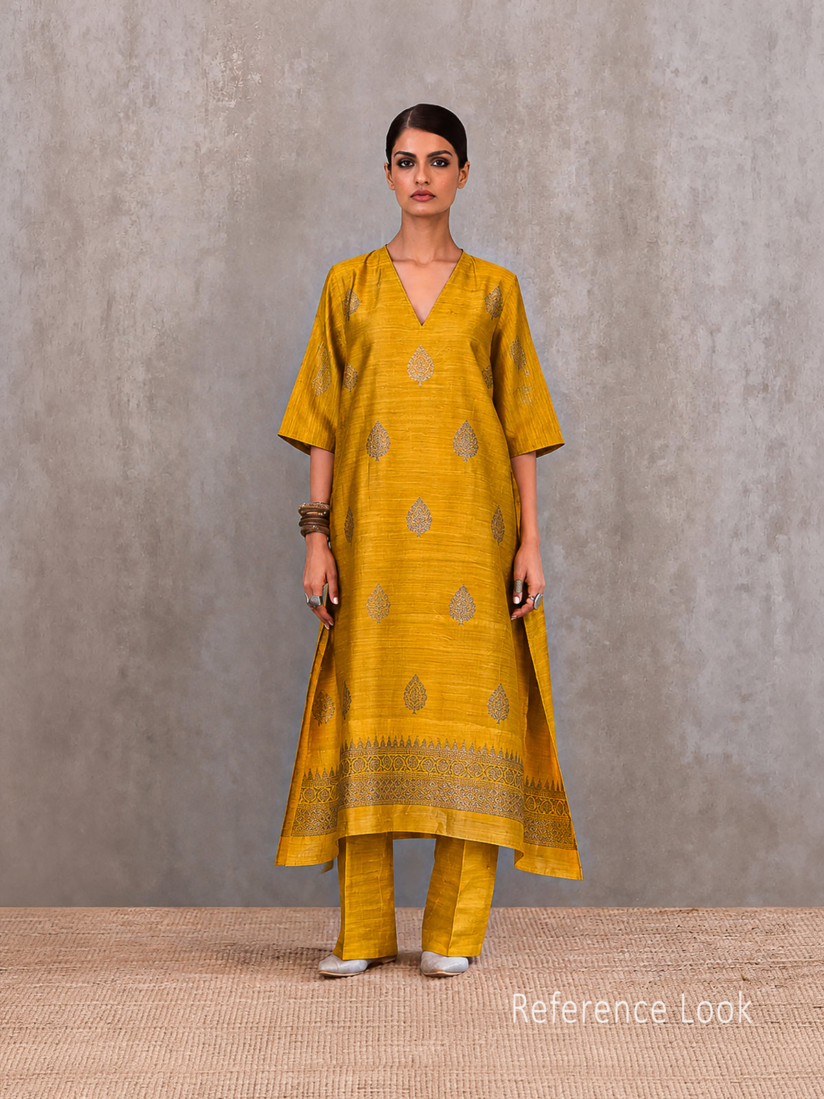 Mustard Booti Dupion Silk Handloom Banarasi Suit - Sacred Weaves