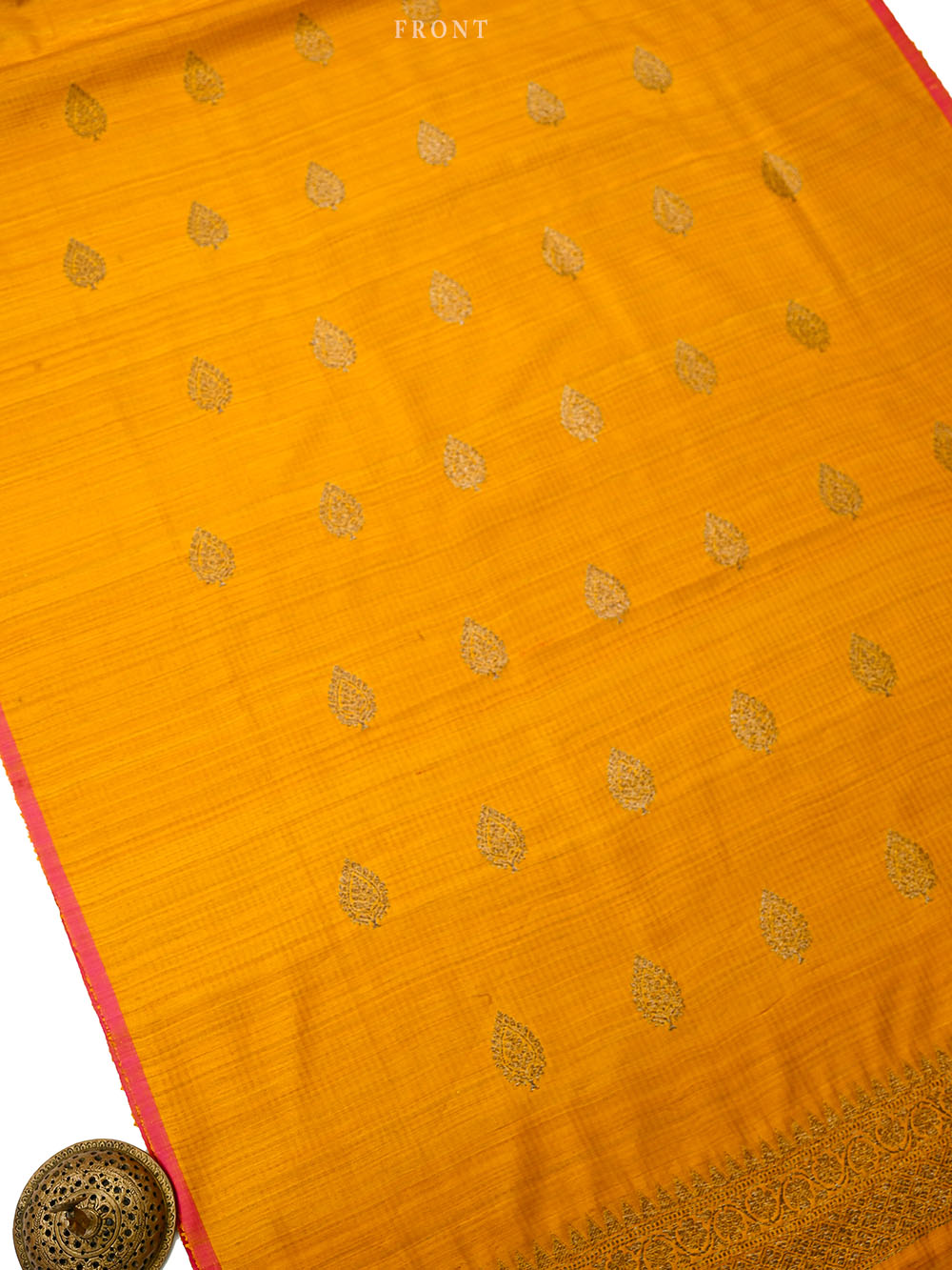 Mustard Booti Dupion Silk Handloom Banarasi Suit - Sacred Weaves
