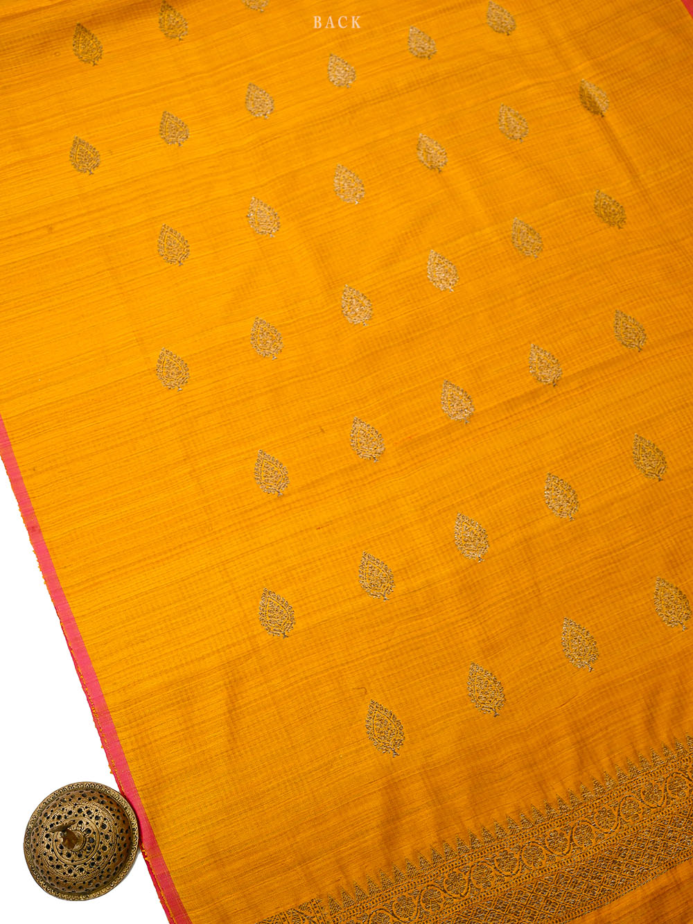Mustard Booti Dupion Silk Handloom Banarasi Suit - Sacred Weaves