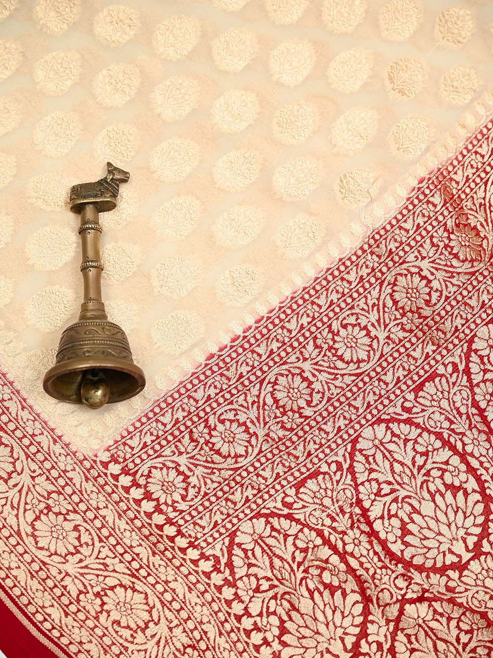 Cream Booti Khaddi Georgette Handloom Banarasi Saree - Sacred Weaves