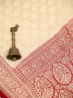 Cream Booti Khaddi Georgette Handloom Banarasi Saree - Sacred Weaves