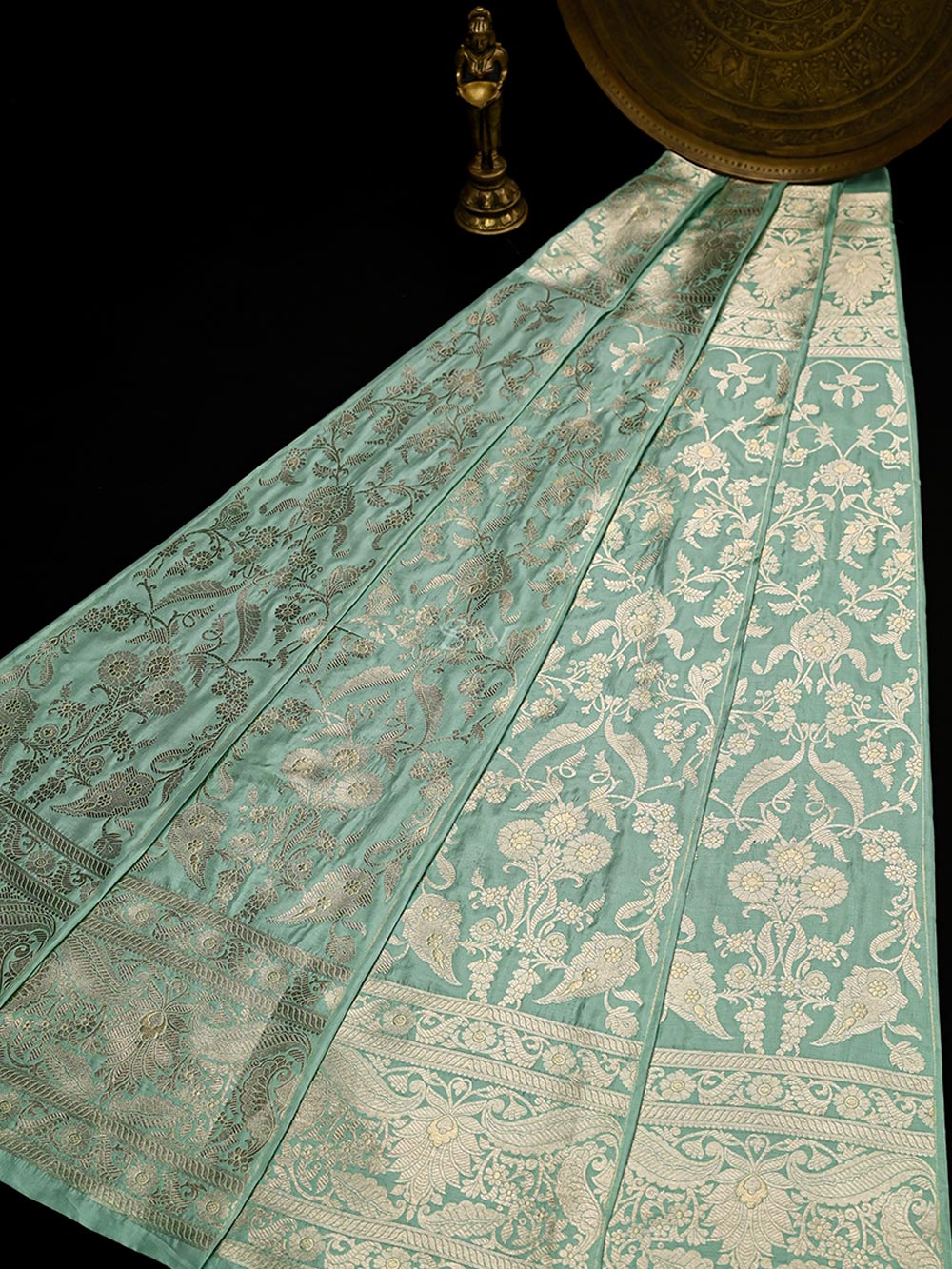 Mint Green Silk Handloom Banarasi Lehenga - Sacred Weaves