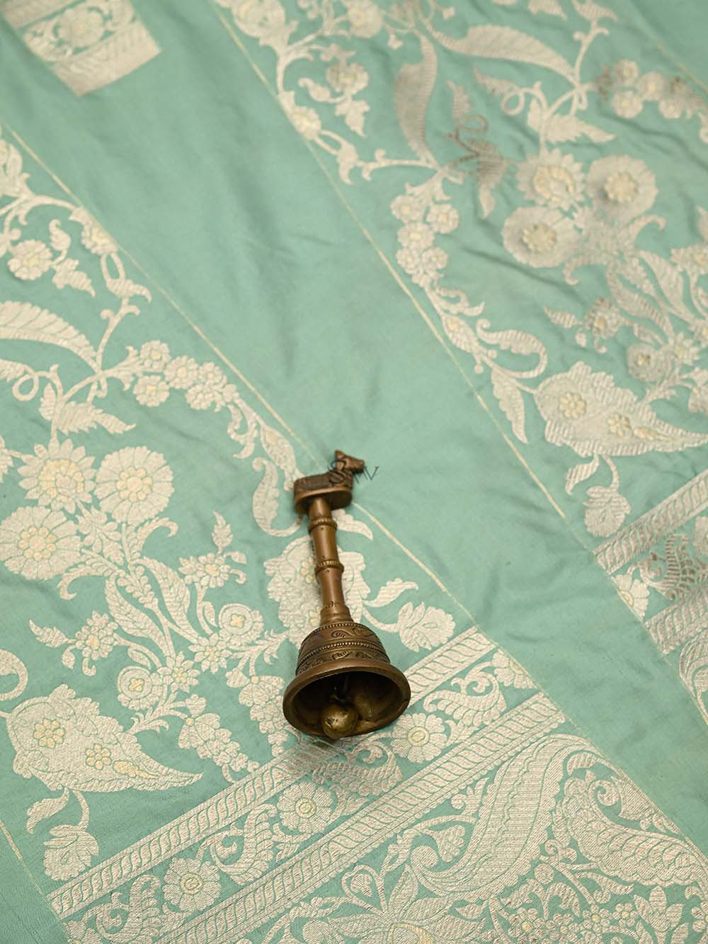 Mint Green Silk Handloom Banarasi Lehenga - Sacred Weaves