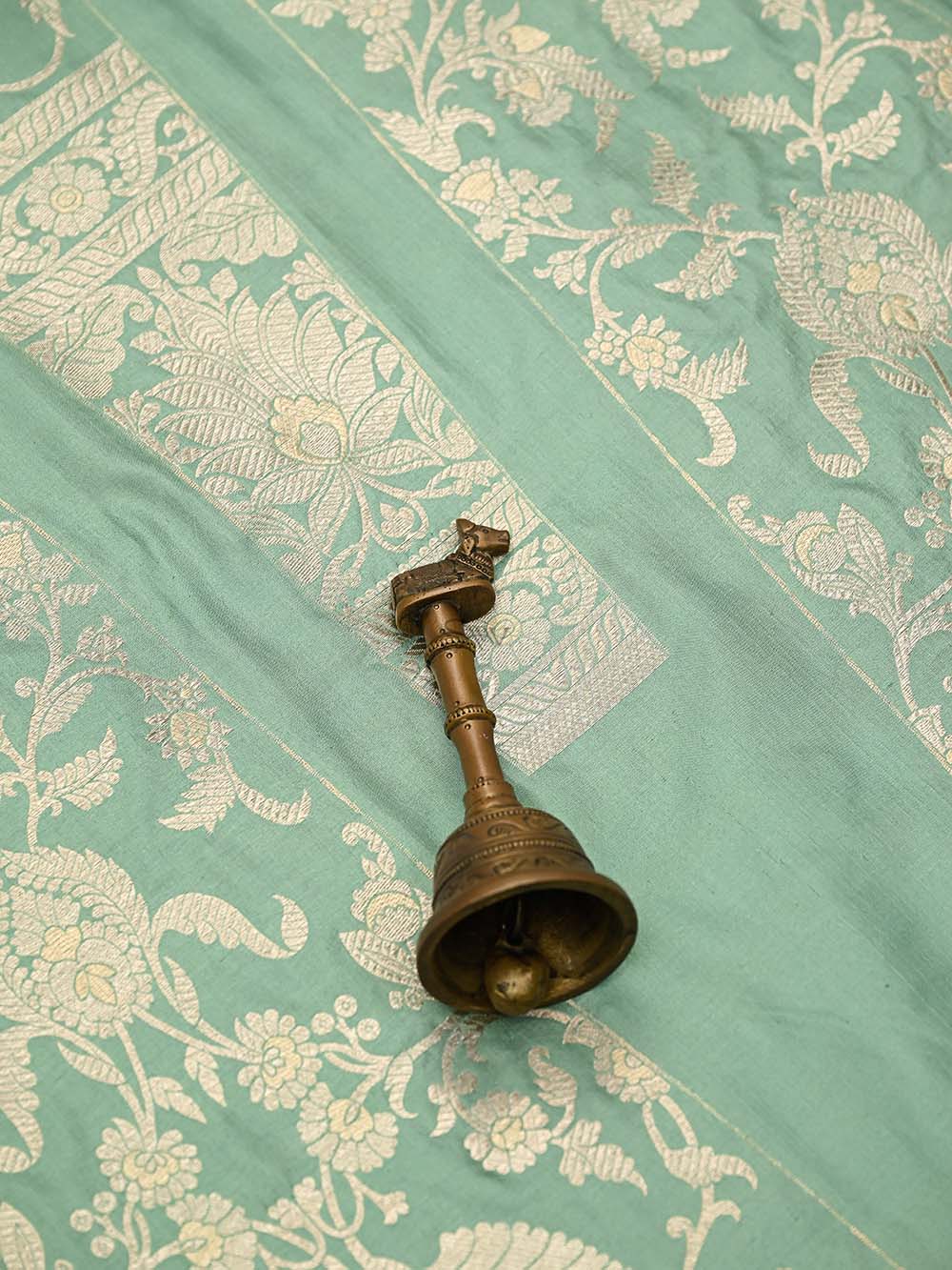 Mint Green Silk Handloom Banarasi Lehenga - Sacred Weaves