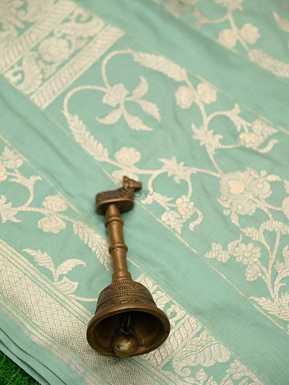 Mint Green Silk Handloom Banarasi Lehenga - Sacred Weaves