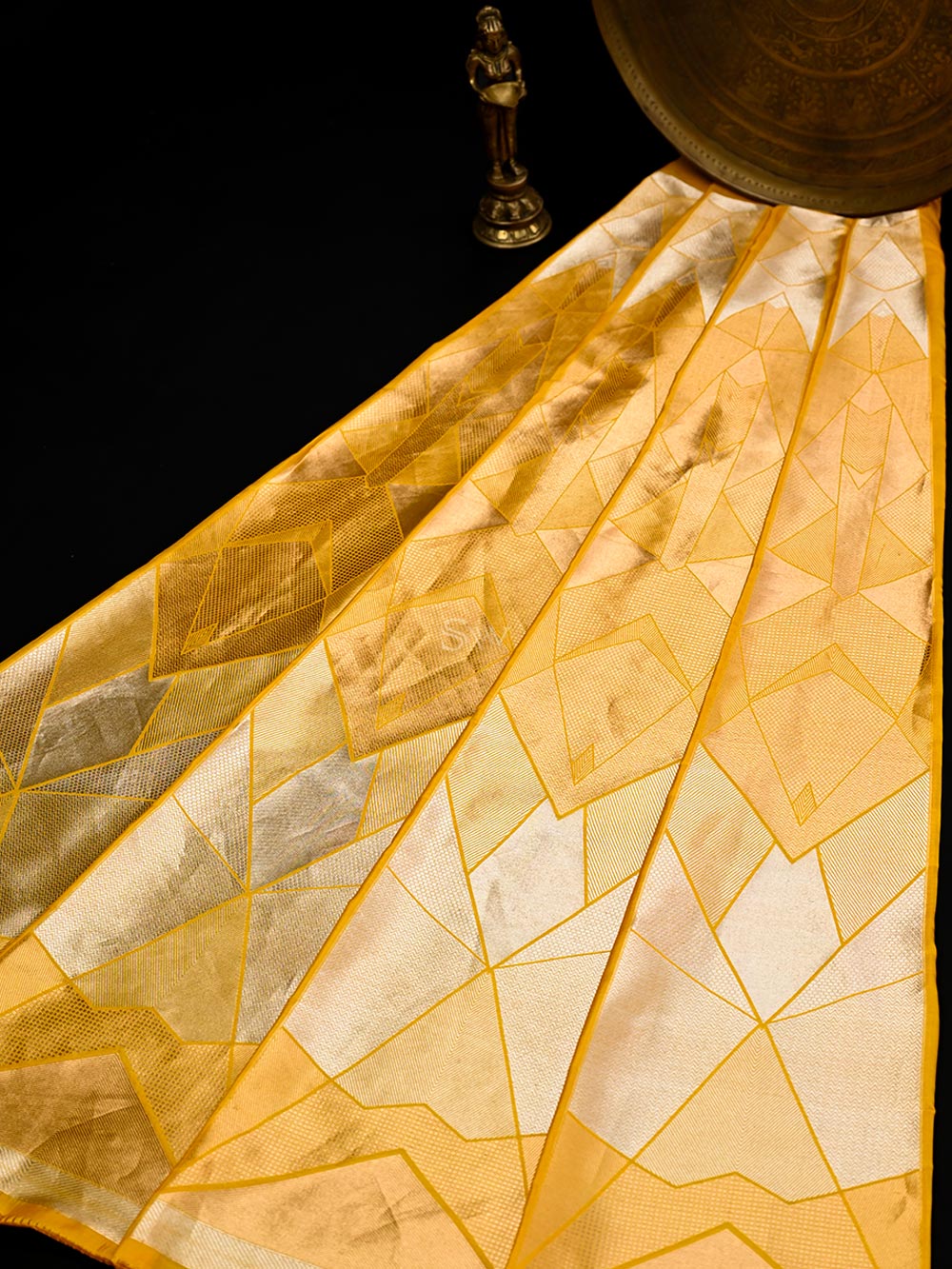 Yellow Silk Handloom Banarasi Lehenga - Sacred Weaves