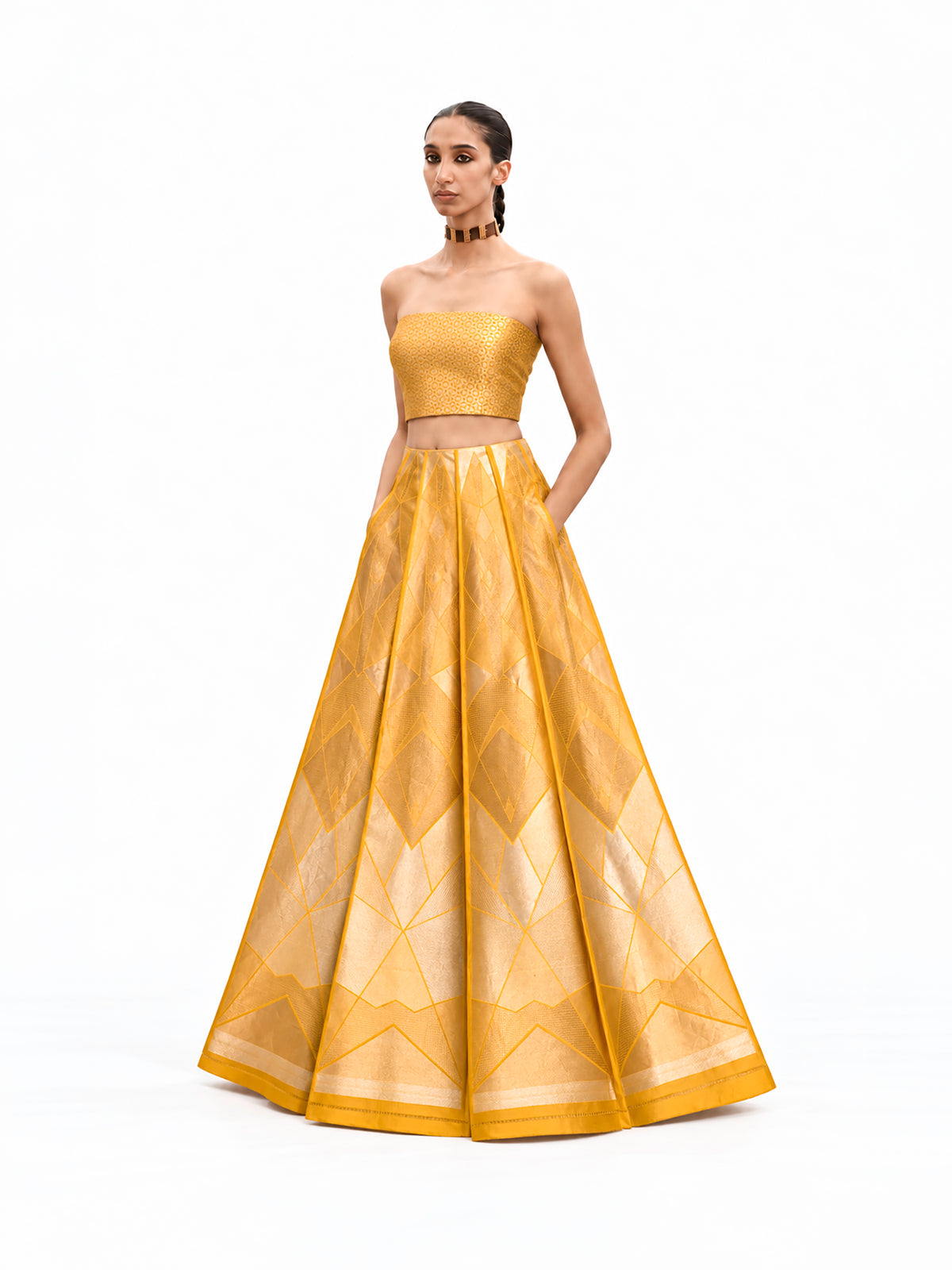 Yellow Silk Handloom Banarasi Lehenga - Sacred Weaves