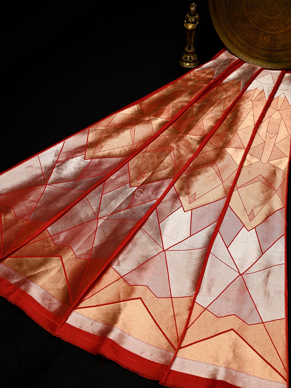 Red Silk Handloom Banarasi Lehenga - Sacred Weaves