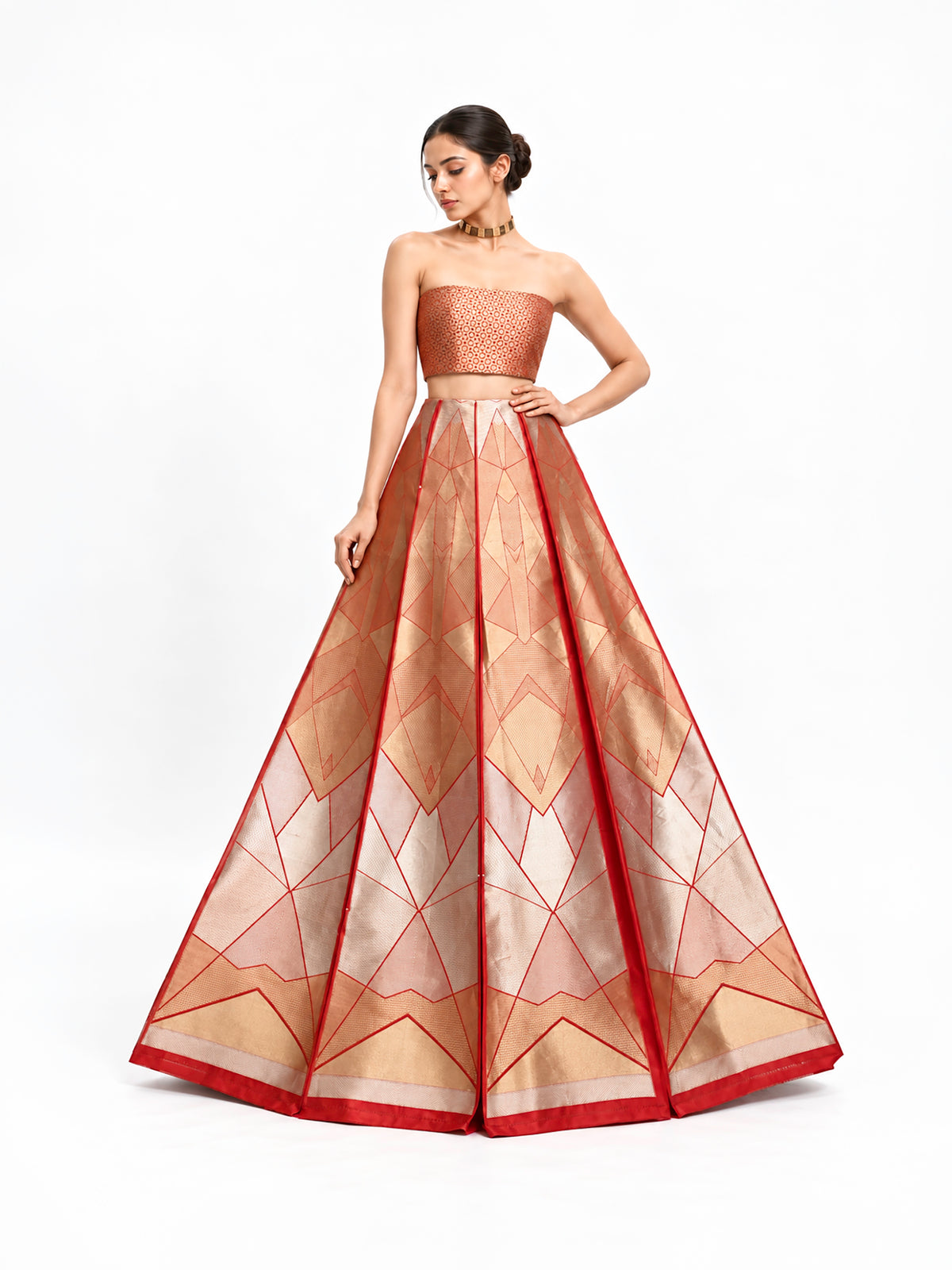 Red Silk Handloom Banarasi Lehenga - Sacred Weaves