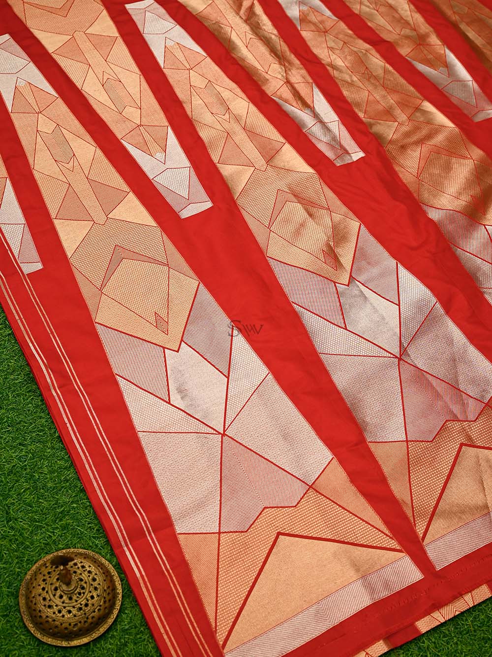 Red Silk Handloom Banarasi Lehenga - Sacred Weaves