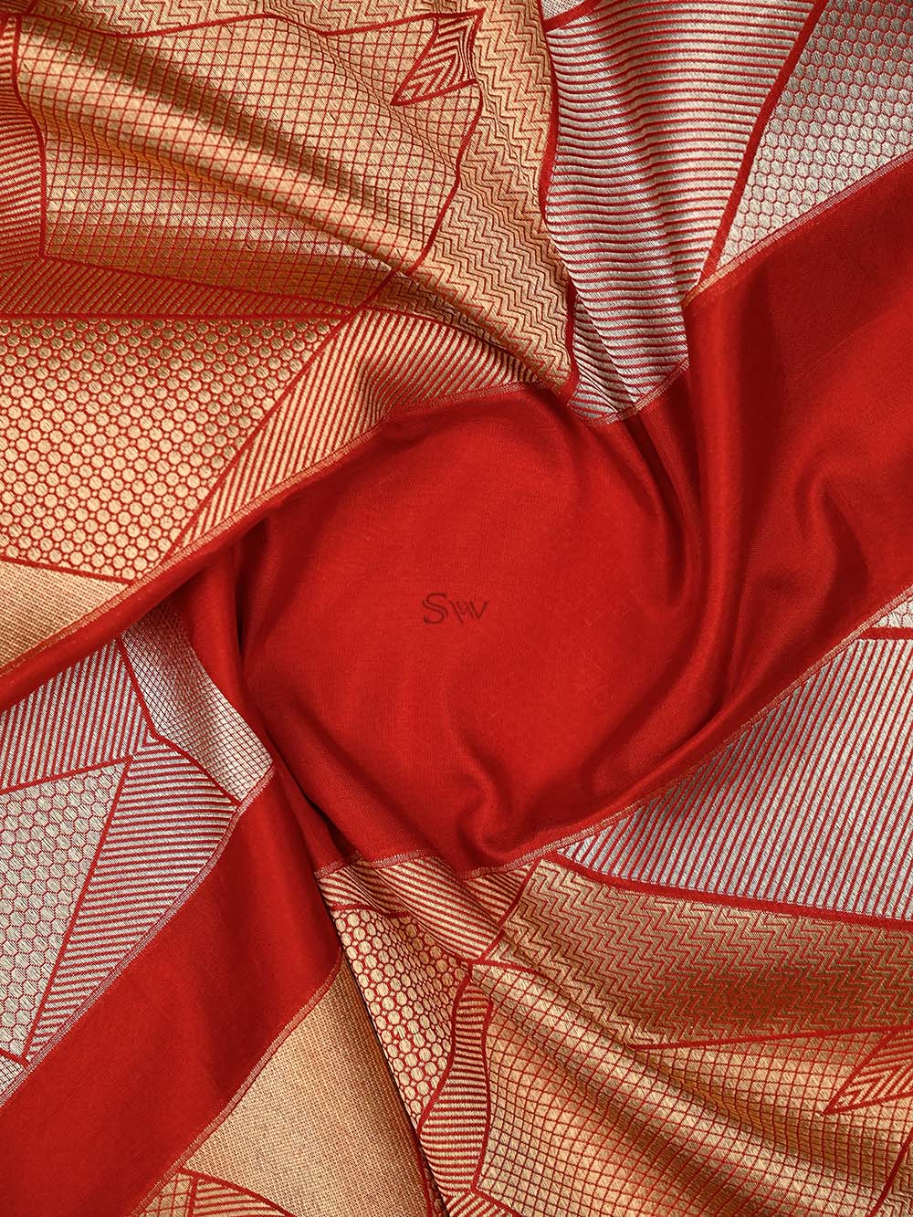 Red Silk Handloom Banarasi Lehenga - Sacred Weaves