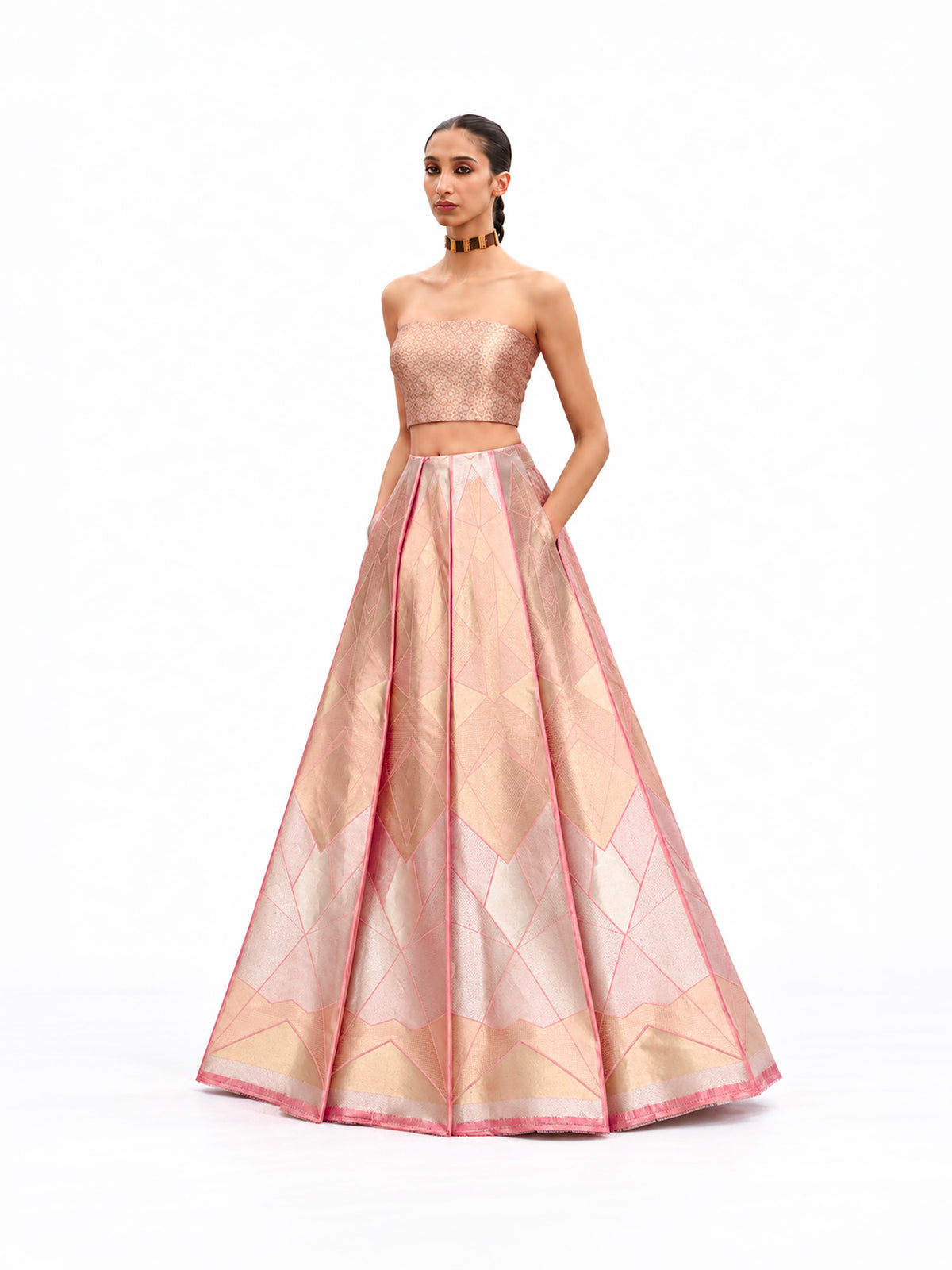 Pink Silk Handloom Banarasi Lehenga - Sacred Weaves