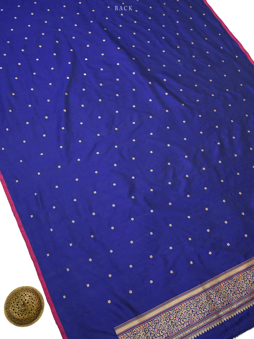 Navy Blue Booti Katan Silk Handloom Banarasi Suit - Sacred Weaves