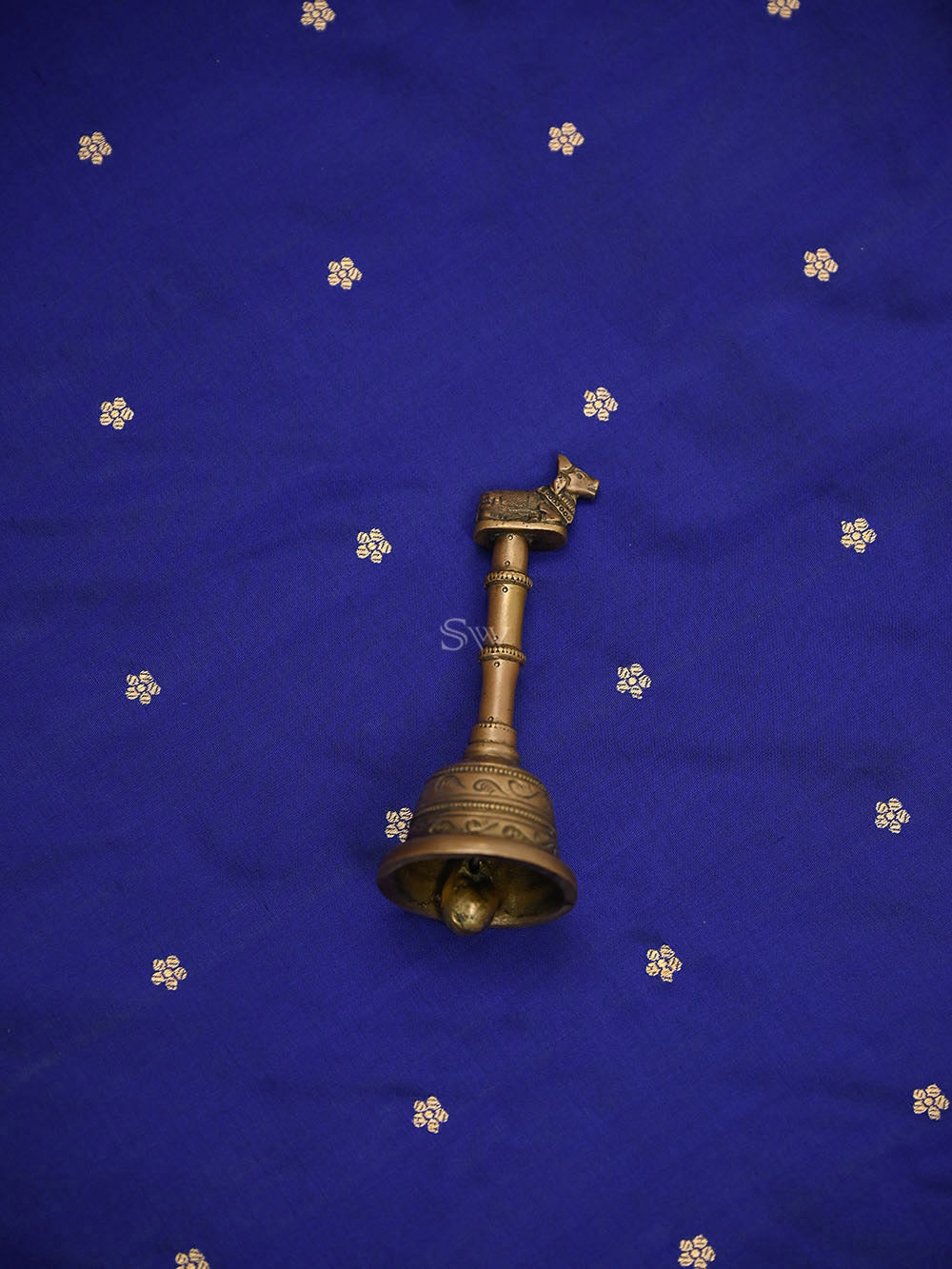 Navy Blue Booti Katan Silk Handloom Banarasi Suit - Sacred Weaves