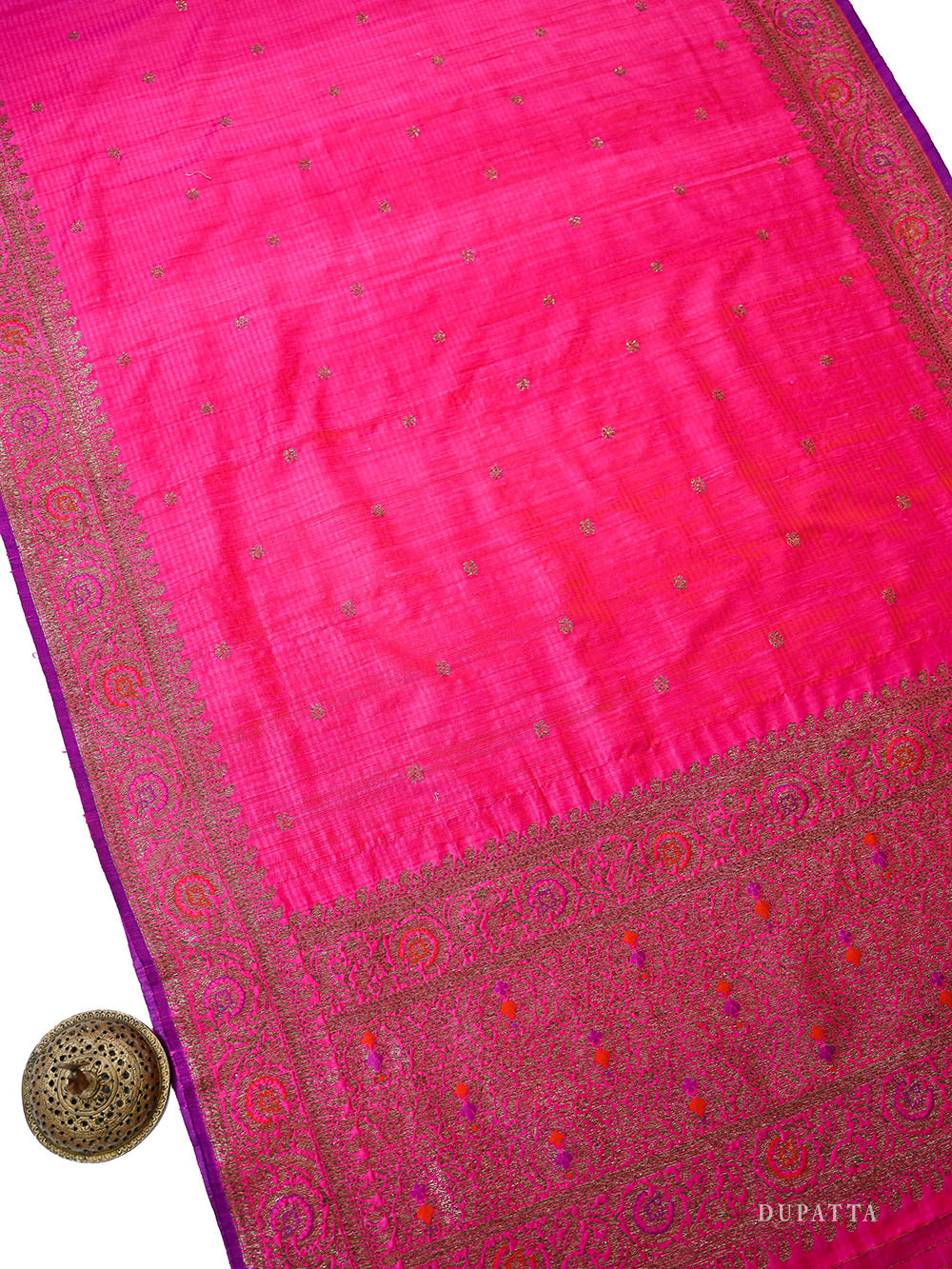 Magenta Meenakari Booti Dupion Silk Handloom Banarasi Suit - Sacred Weaves