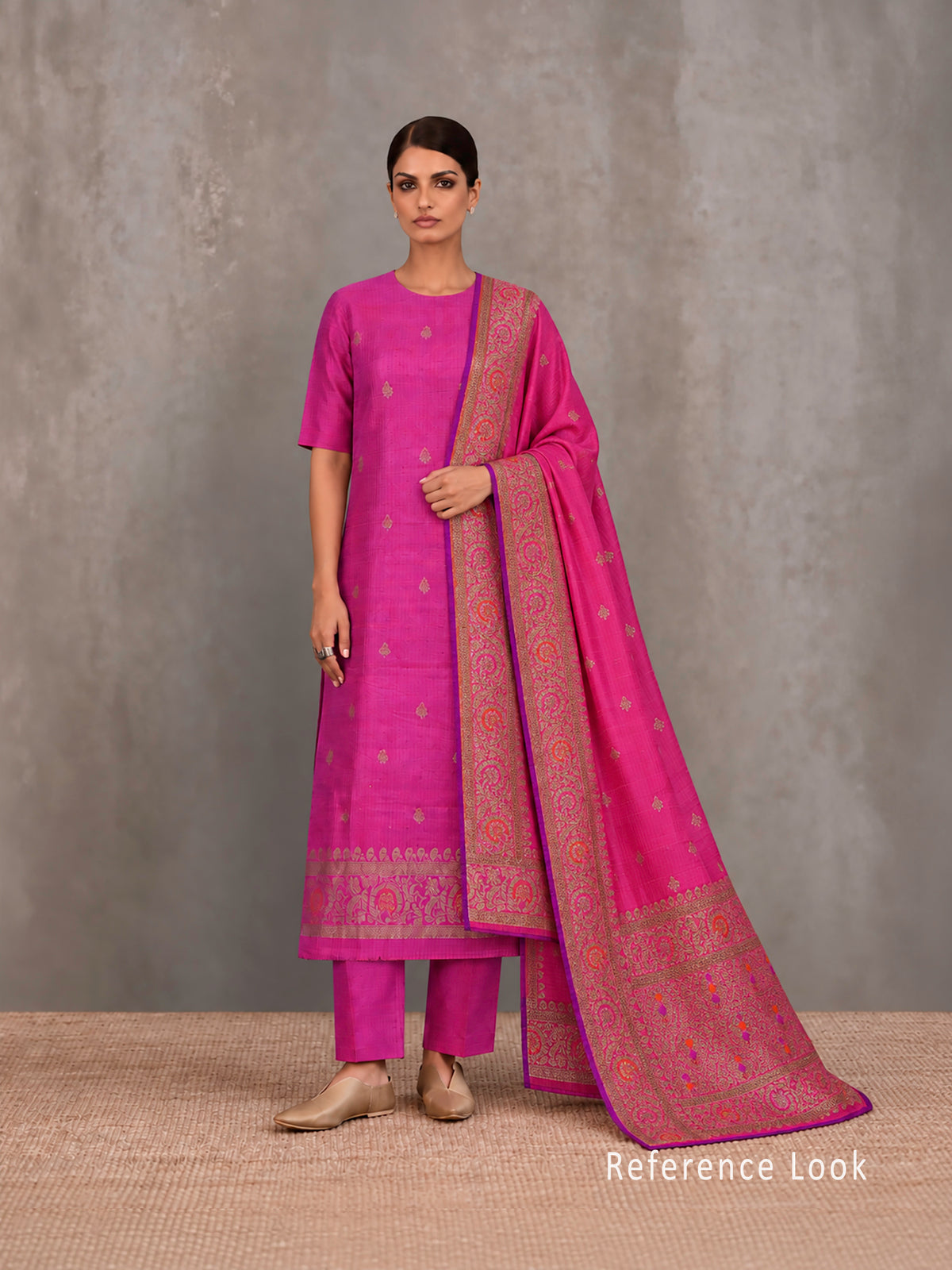 Magenta Meenakari Booti Dupion Silk Handloom Banarasi Suit - Sacred Weaves