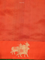 Dark Orange Booti Pure Silk Handloom Banarasi Saree