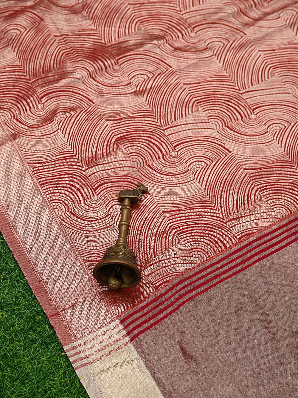 Red Tissue Brocade Handloom Banarasi Saree - Sacred Weaves