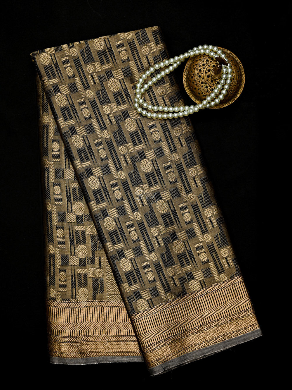 Black Tissue Brocade Handloom Banarasi Saree - Sacred Weaves