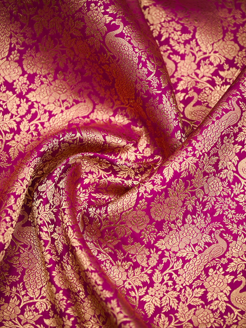 Magenta Silk Shikargah Brocade Handloom Banarasi Saree - Sacred Weaves