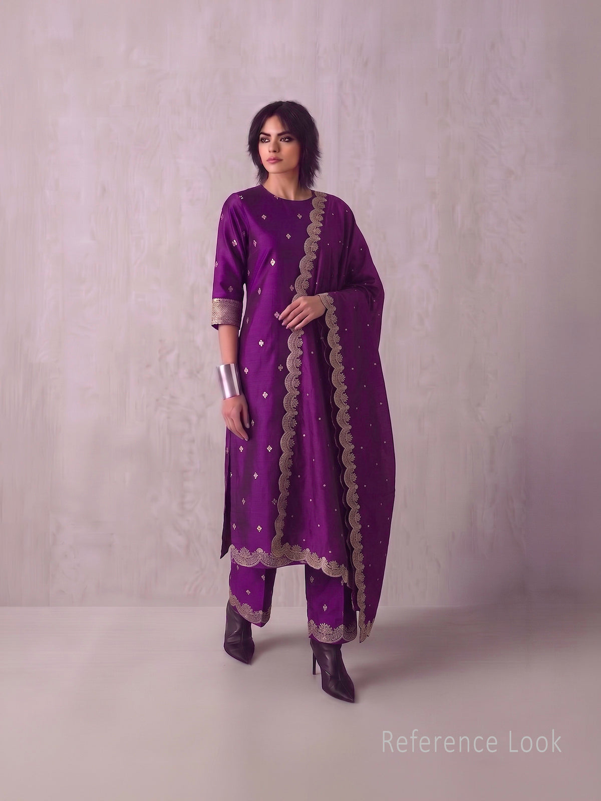 Purple Meenakari Booti Katan Silk Handloom Banarasi Suit - Sacred Weaves