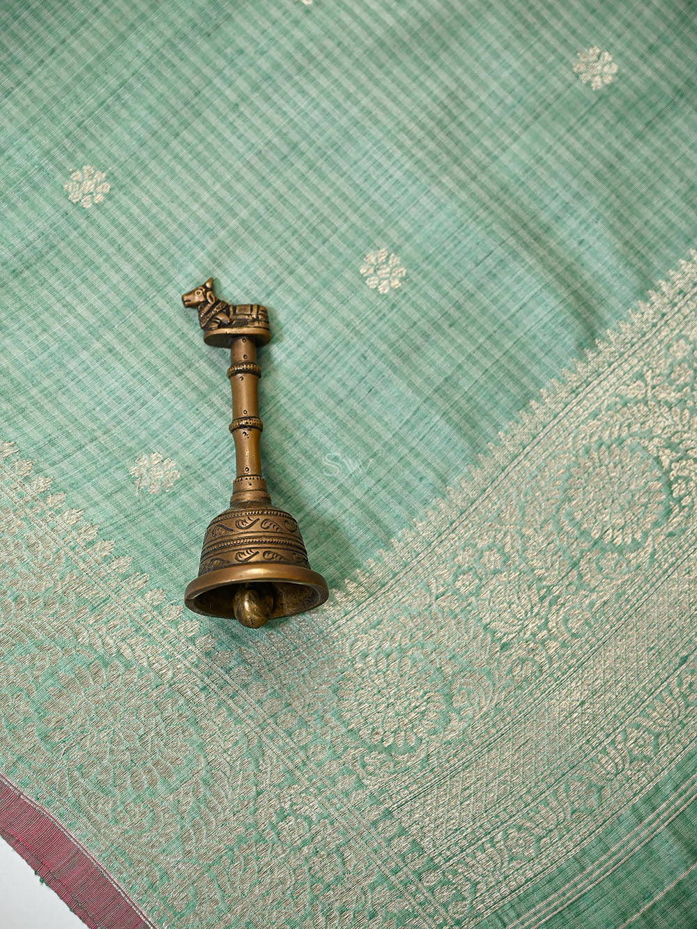 Seafoam Green Booti Dupion Silk Handloom Banarasi Suit - Sacred Weaves