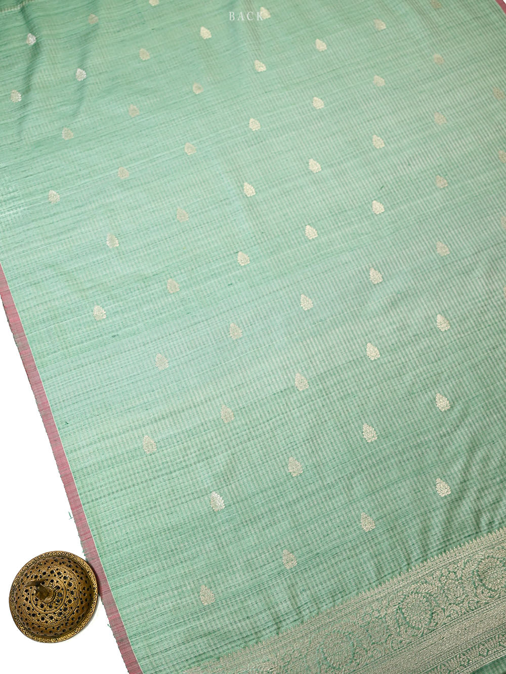 Seafoam Green Booti Dupion Silk Handloom Banarasi Suit - Sacred Weaves
