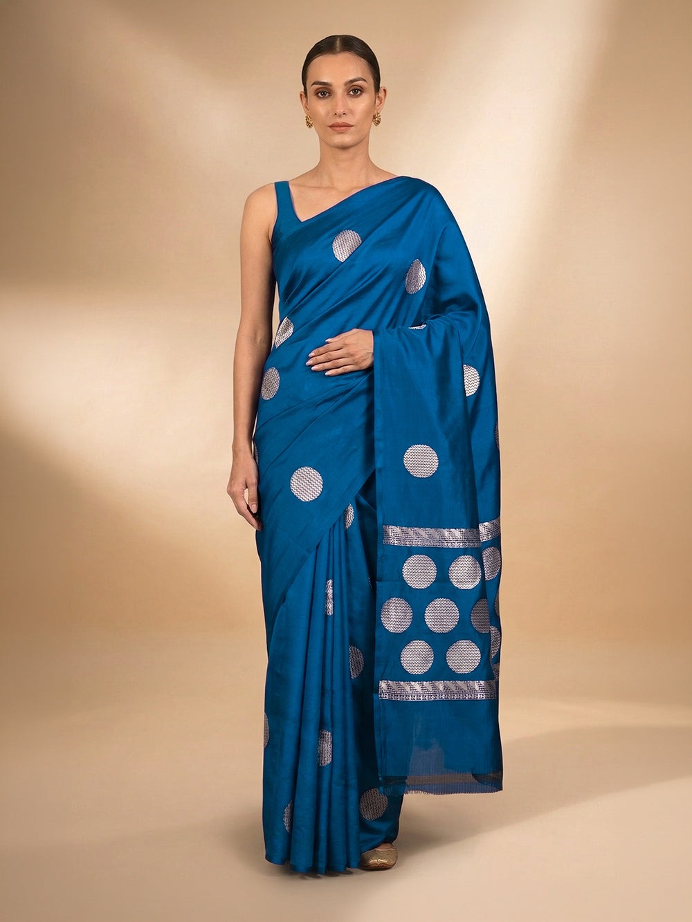 Midnight Blue Boota Katan Silk Handloom Banarasi Saree - Sacred Weaves